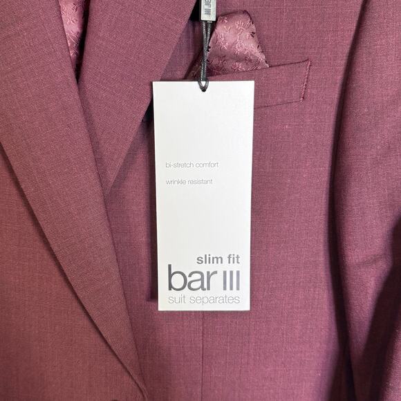 Bar III Men's Slim-Fit Wool Blend Suit Jacket Berry Red 36S $425 - Picture 5 of 9